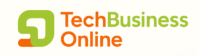 TechBusiness Online logo with green and orange abstract icon and text.