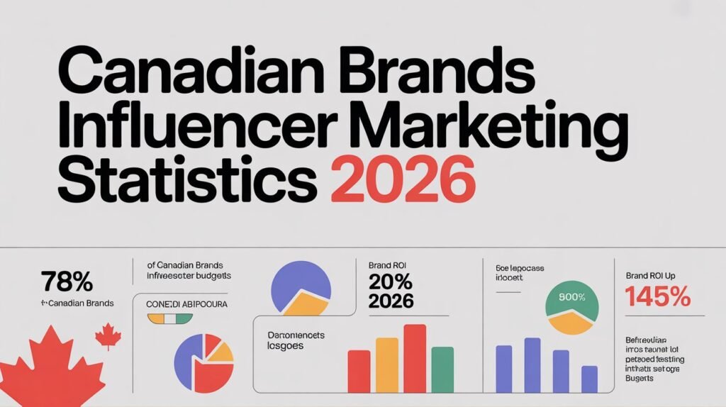 Infographic showing Canadian brands influencer marketing statistics 2026, including adoption rates, top platforms, ROI, and influencer types