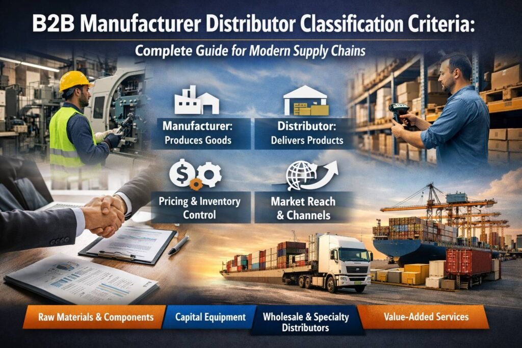 B2B manufacturer and distributor classification showing production, warehousing, and supply chain operations