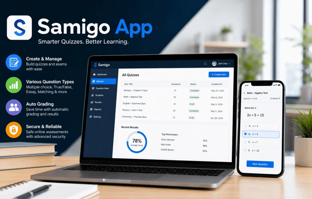 Samigo app for creating online quizzes, managing assessments, and automatic grading